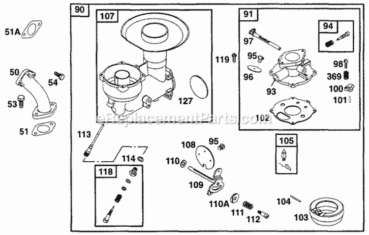 Carburetor Assy Diagram and Parts List for 222413-0706-01  Briggs and Stratton Engine